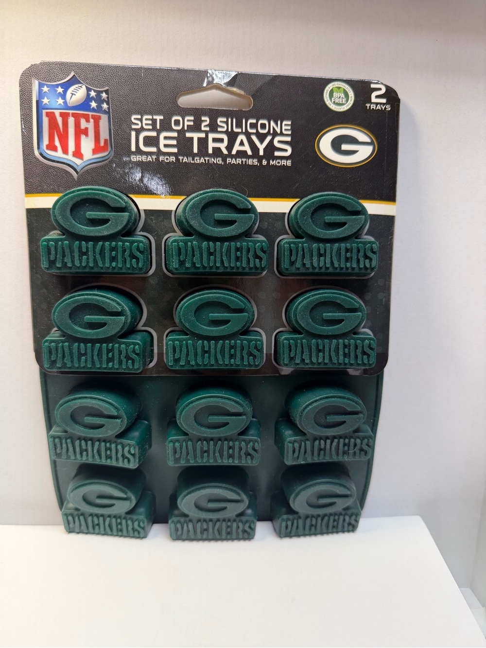 Green Bay Packers NFL Silicone Ice Trays Set of 2 Fan Pans BPA Free NWT